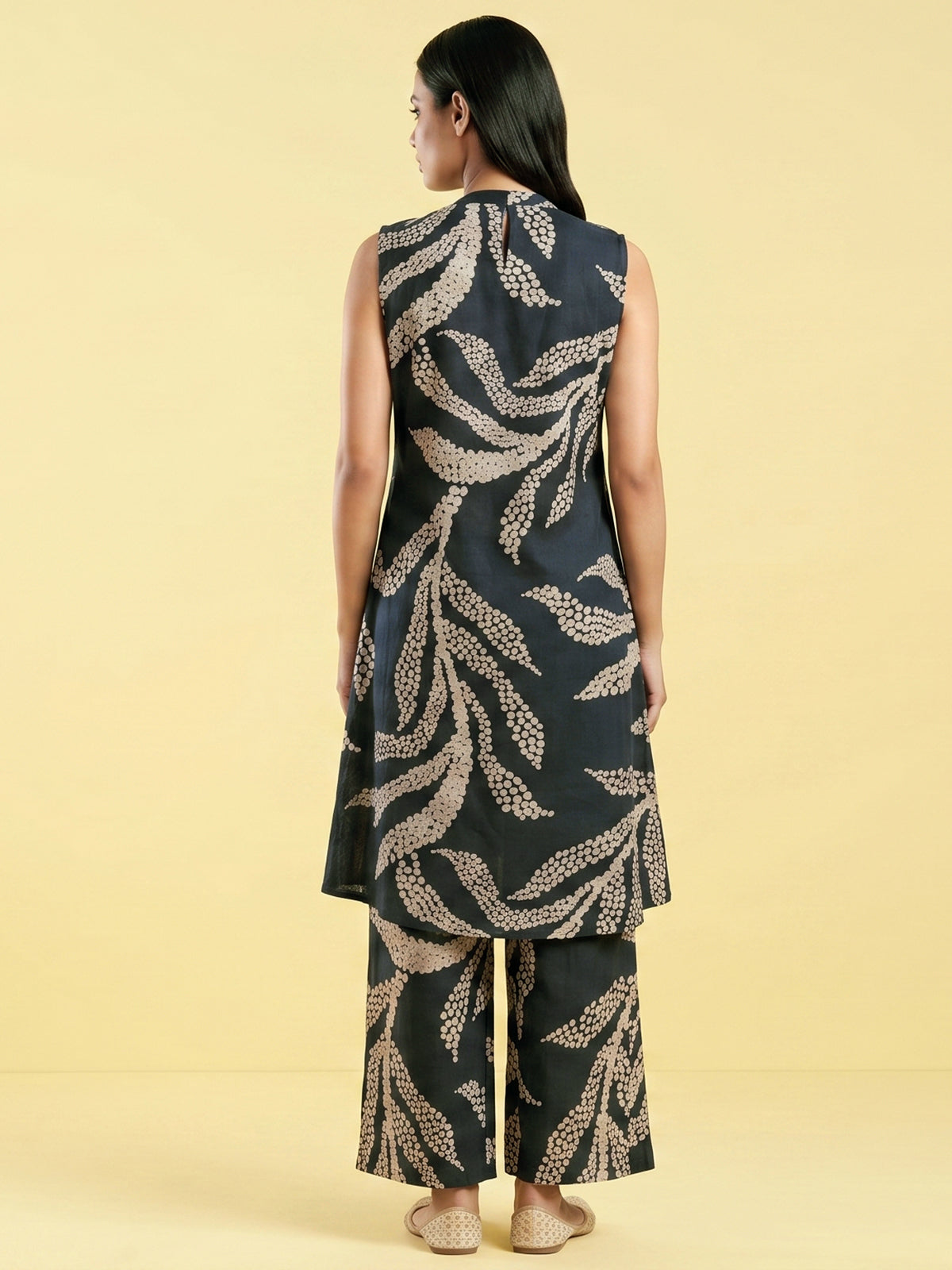Navy blue printed silk kurti palazzo set for chic look