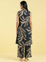 Navy blue printed silk kurti palazzo set for chic look