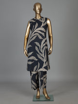 Navy blue printed silk kurti palazzo set for chic look