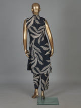 Navy blue printed silk kurti palazzo set for chic look