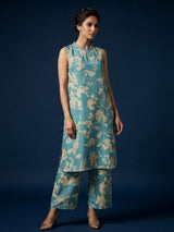 Sky blue floral silk kurti palazzo set with modern style