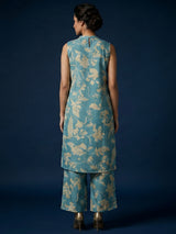 Sky blue floral silk kurti palazzo set with modern style