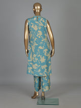 Sky blue floral silk kurti palazzo set with modern style