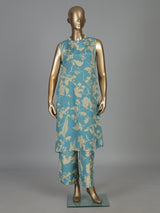 Sky blue floral silk kurti palazzo set with modern style