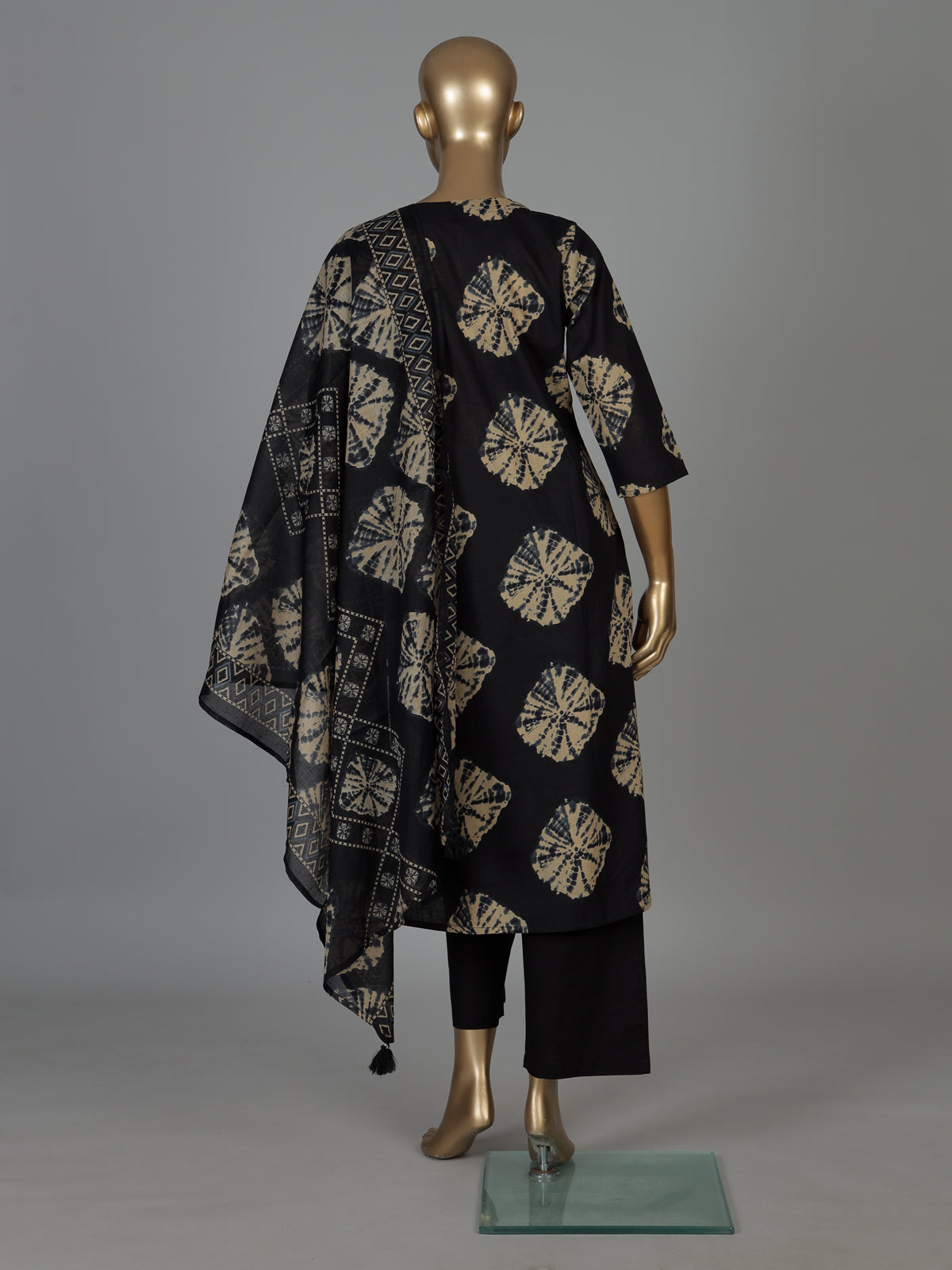 Black printed cotton silk kurti set with dupatta charm
