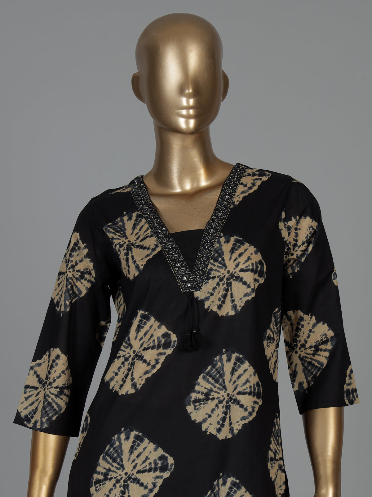 Black printed cotton silk kurti set with dupatta charm