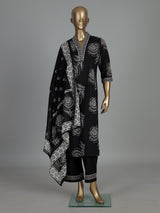 Black floral cotton kurti set with dupatta elegance