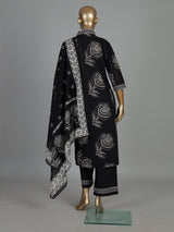 Black floral cotton kurti set with dupatta elegance