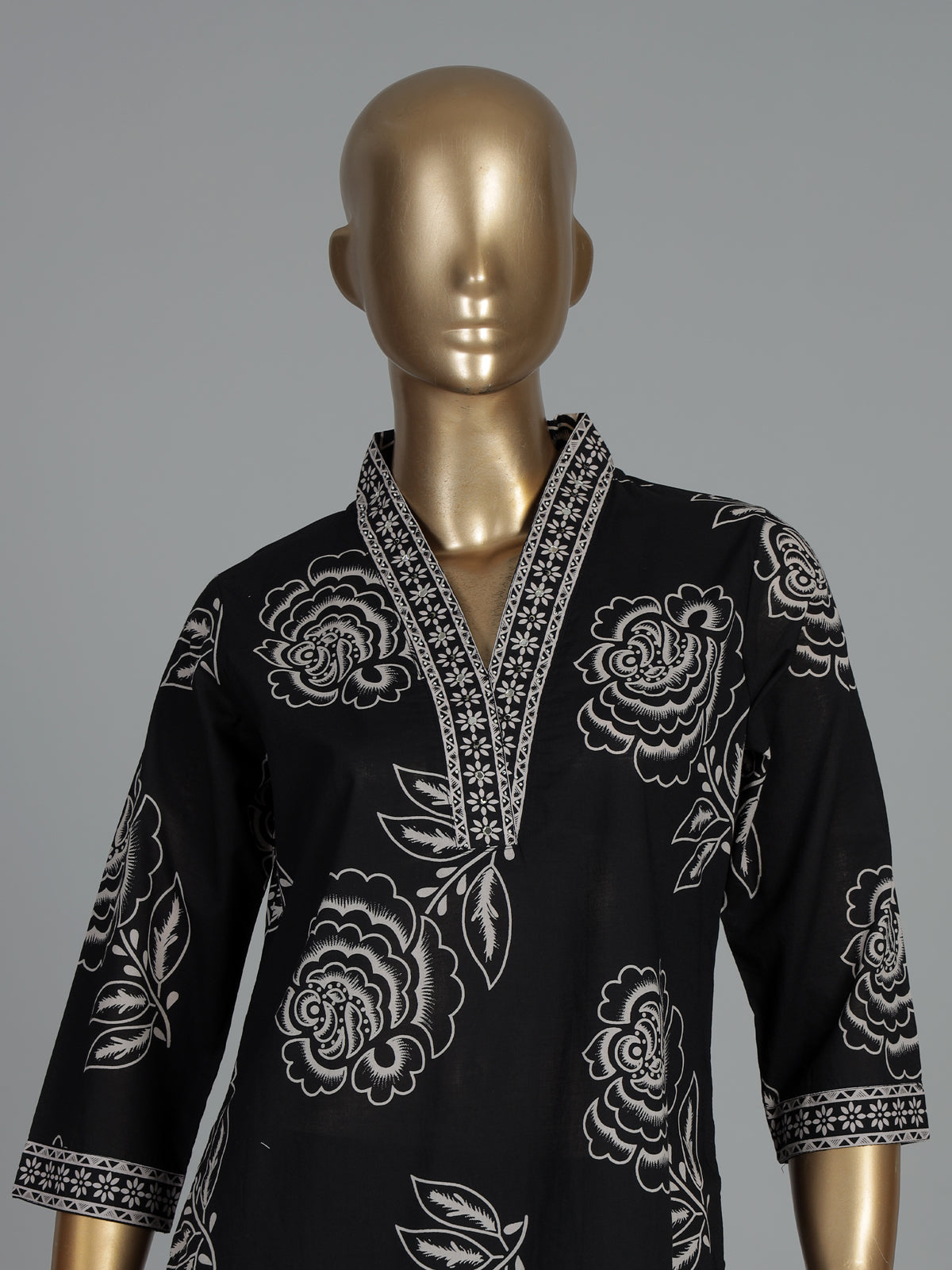Black floral cotton kurti set with dupatta elegance