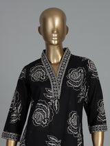 Black floral cotton kurti set with dupatta elegance