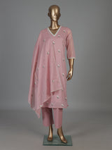 Dusty pink cotton tissue kurti set with embroidered style