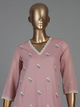 Dusty pink cotton tissue kurti set with embroidered style