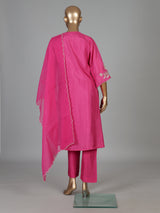 Rani pink silk kurti set with embroidered dupatta style