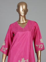 Rani pink silk kurti set with embroidered dupatta style