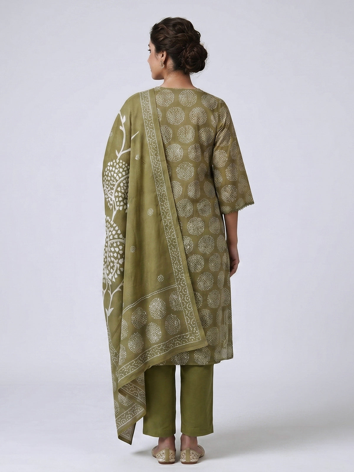 Mehendi olive cotton printed kurti set with classic style