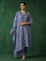 Grey cotton printed kurti set with straight cut elegance
