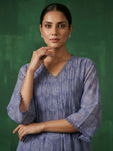 Grey cotton printed kurti set with straight cut elegance