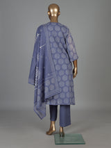 Grey cotton printed kurti set with straight cut elegance
