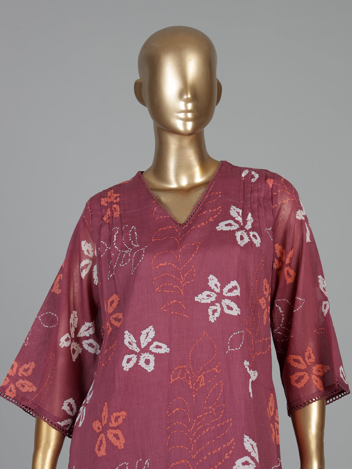 Onion pink cotton floral kurti set with dupatta charm