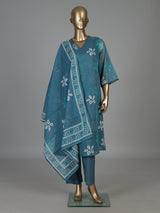 Stone blue cotton floral kurti set with dupatta style