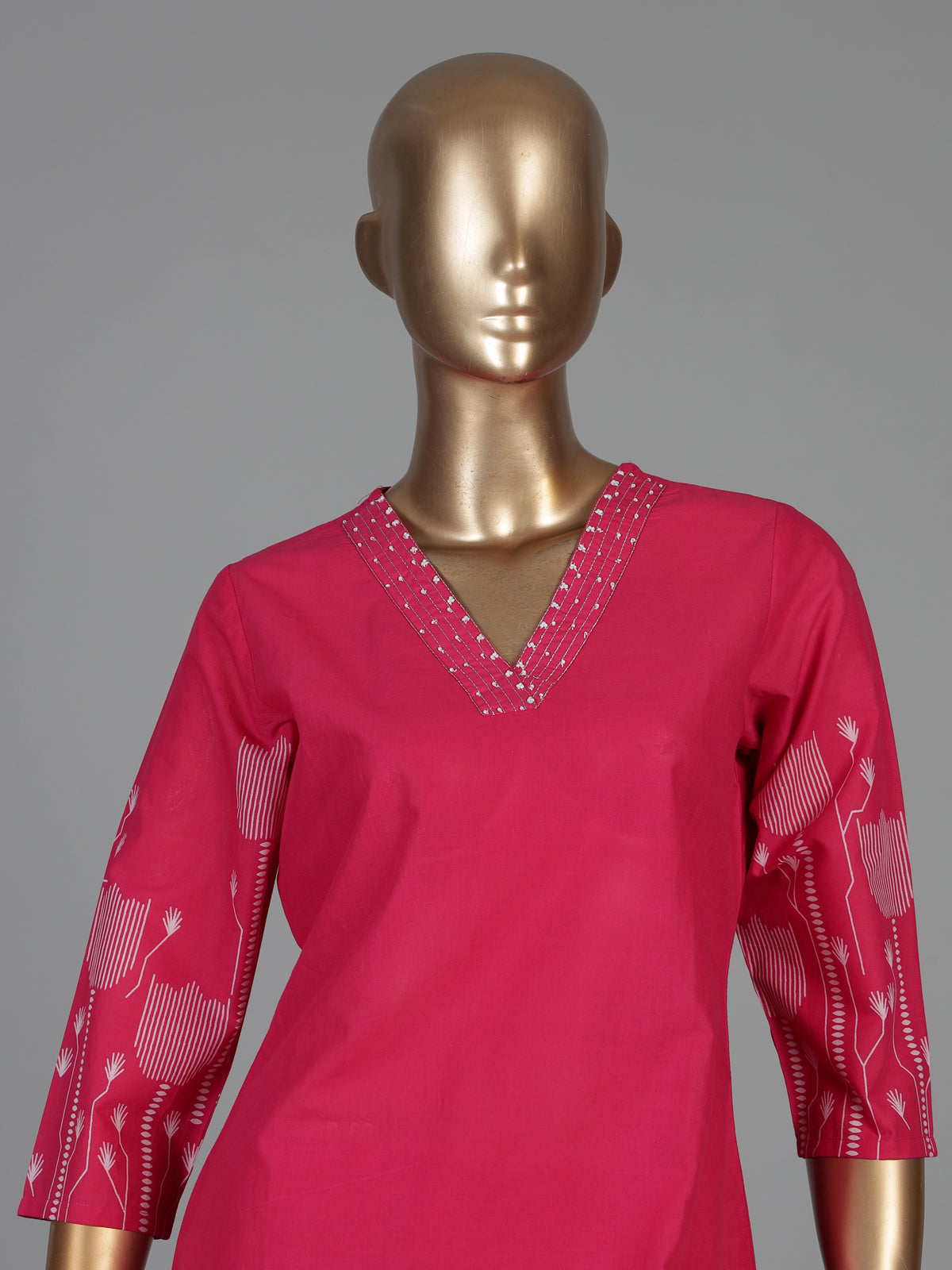 Rani pink cotton kurti set with printed straight cut style