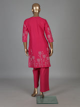 Rani pink cotton kurti set with printed straight cut style