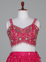 Rani pink silk lehenga choli with zardosi tassel detailing