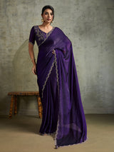 Graceful purple chiffon festive designer saree