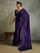Graceful purple chiffon festive designer saree