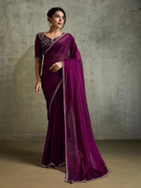 Royal wine chiffon festive designer saree