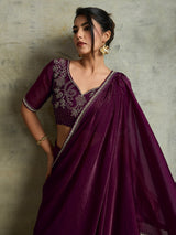 Royal wine chiffon festive designer saree