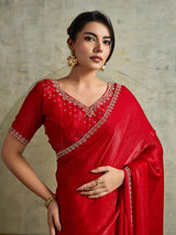 Classic red chiffon designer festive saree