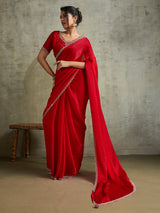 Classic red chiffon designer festive saree