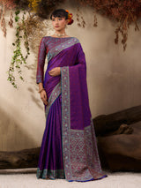 Royal purple kanjivaram silk ethnic festive saree