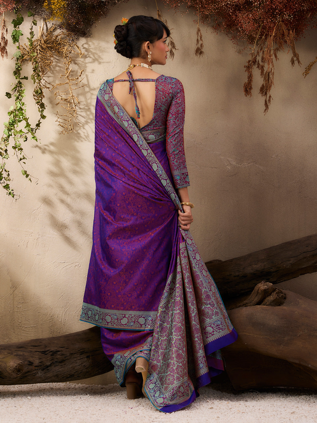 Royal purple kanjivaram silk ethnic festive saree