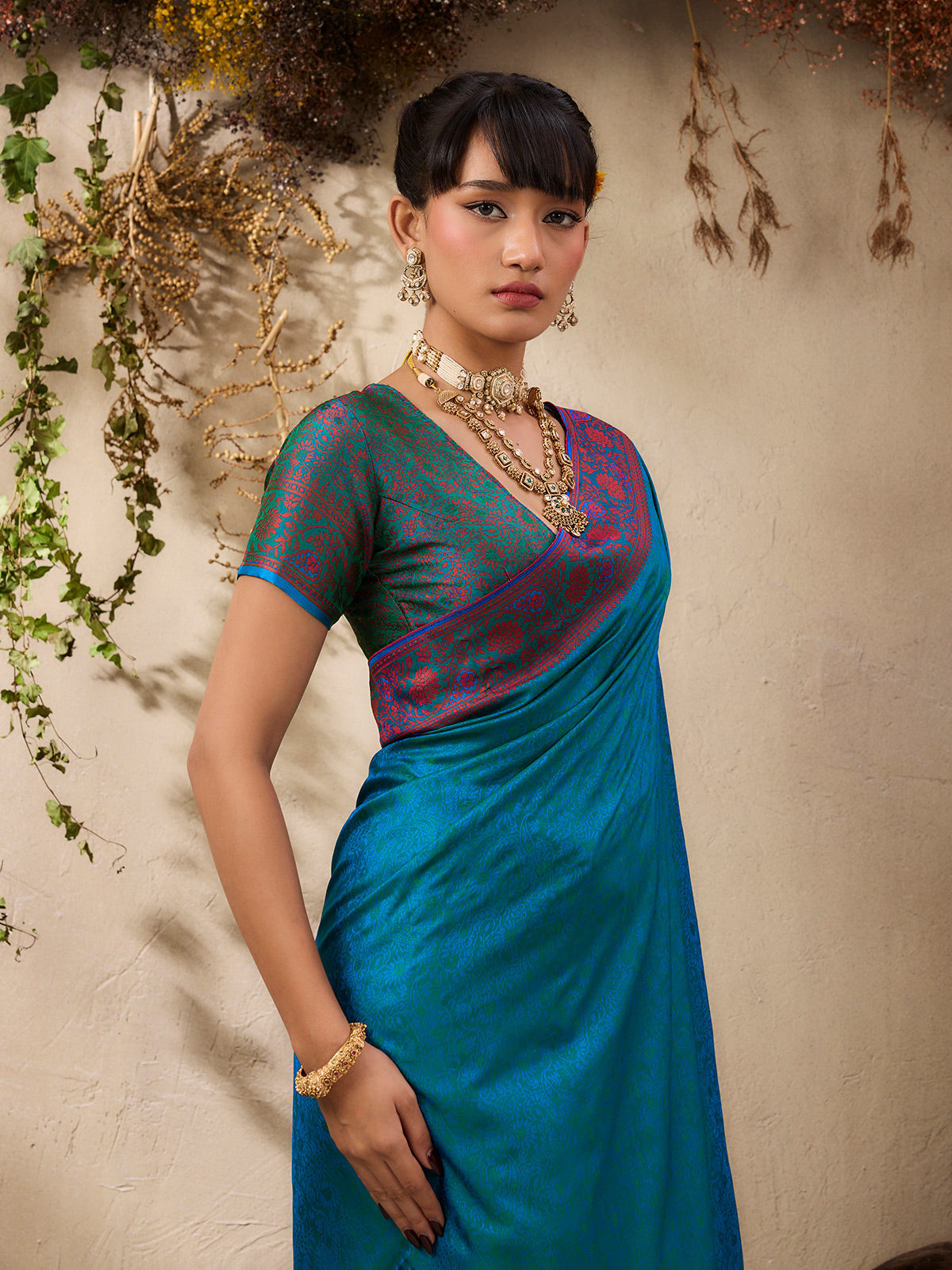 Graceful blue kanjivaram silk traditional festive saree