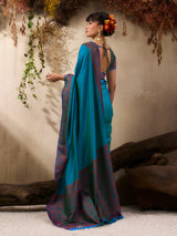Graceful blue kanjivaram silk traditional festive saree