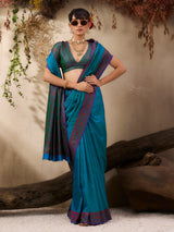 Graceful blue kanjivaram silk traditional festive saree