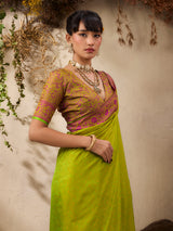 Stylish green kanjivaram silk festive wear saree
