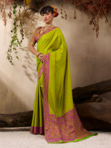 Stylish green kanjivaram silk festive wear saree