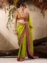 Stylish green kanjivaram silk festive wear saree