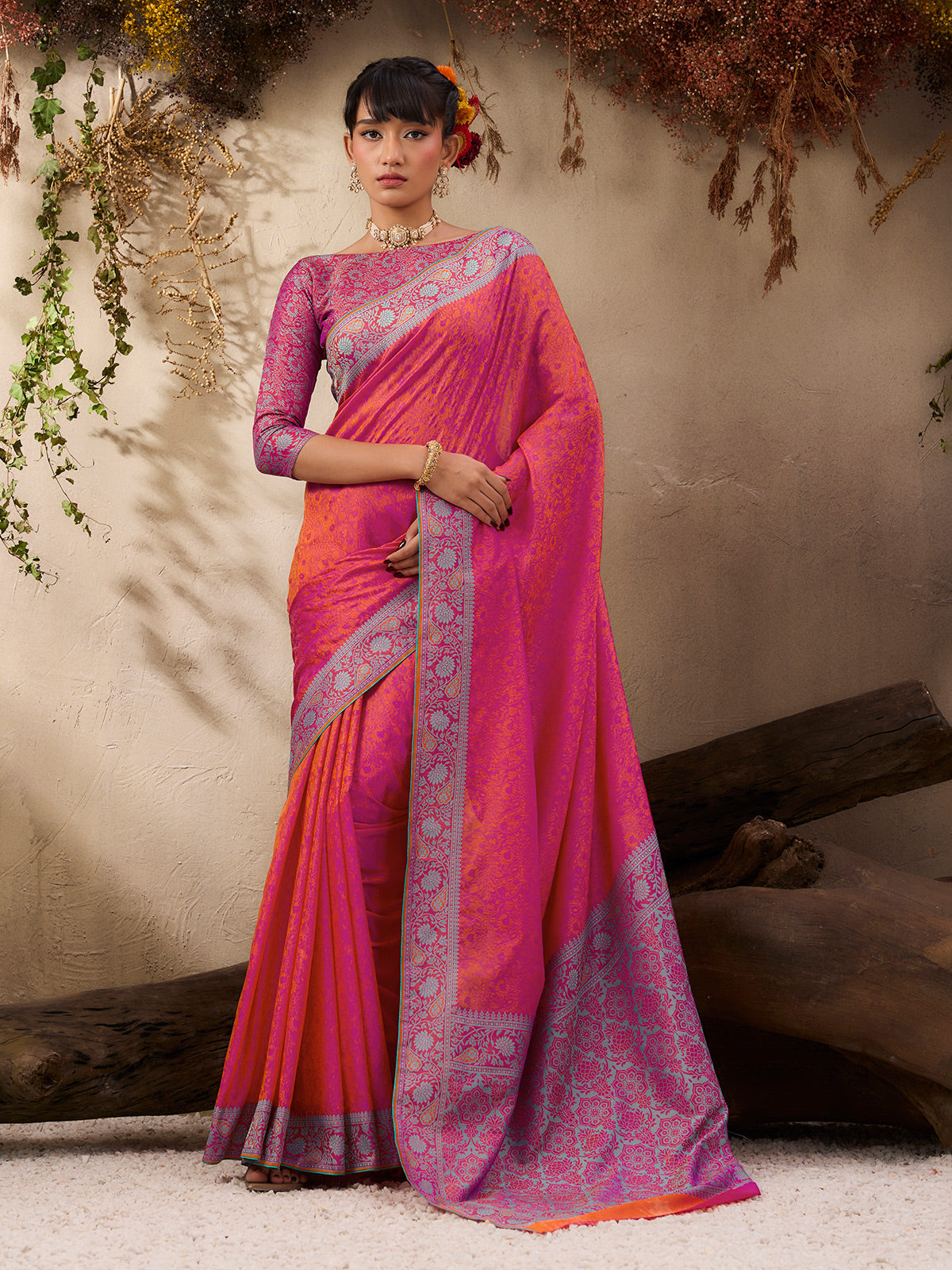 Traditional red kanjivaram silk festive ethnic saree