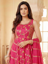 Rani pink silk designer palazzo suit with dupatta