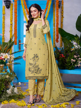 Dusty yellow soft silk straight cut salwar suit