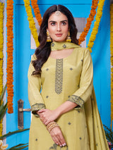 Dusty yellow soft silk straight cut salwar suit