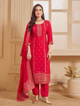 Rani pink silk straight cut salwar suit