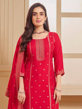 Rani pink silk straight cut salwar suit