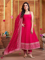 Magenta silk anarkali style salwar suit with dupatta