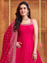 Magenta silk anarkali style salwar suit with dupatta