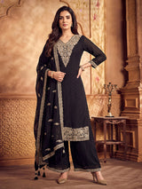 Black silk pakistani palazzo suit with dupatta set